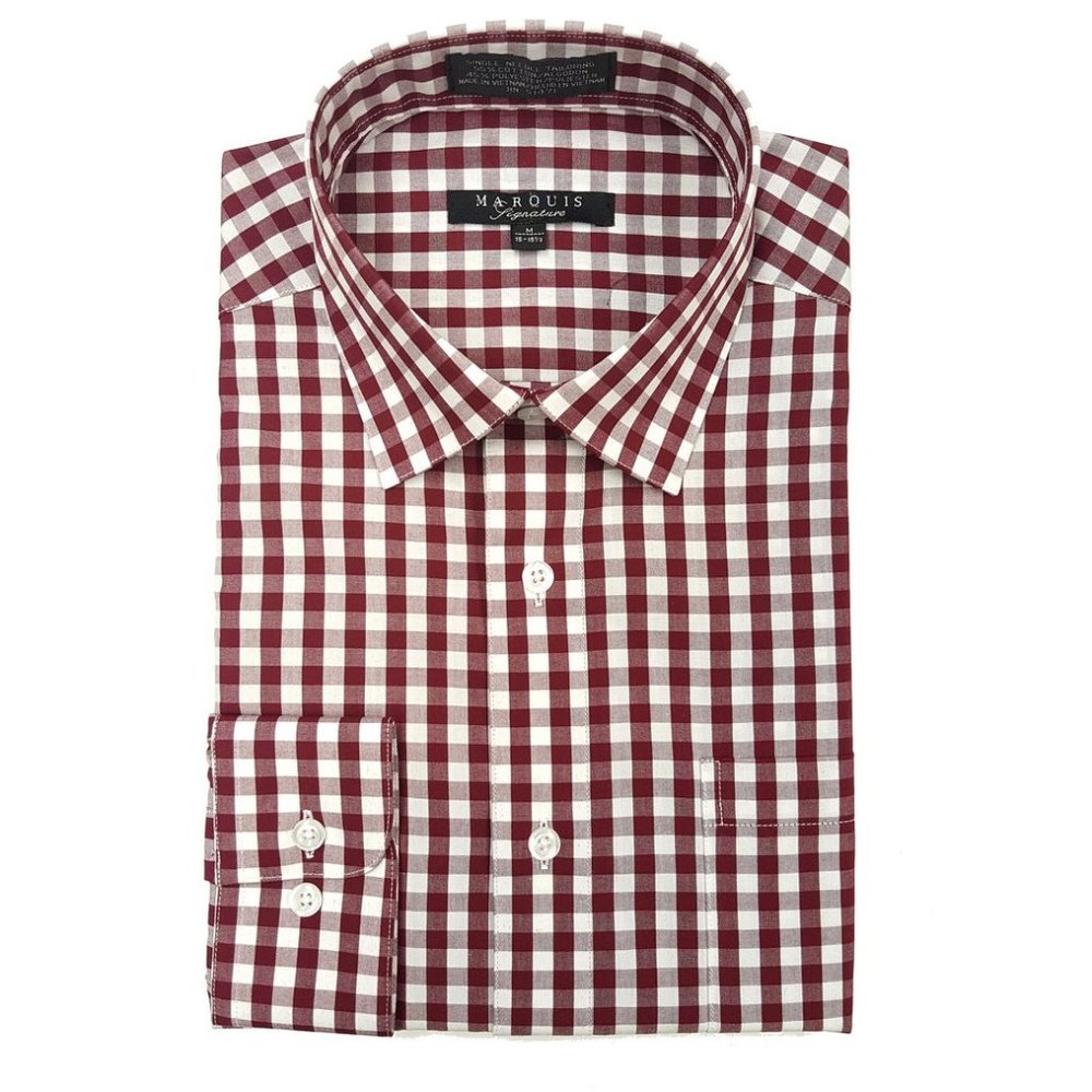 3X Marquis Burgundy Gingham Long Sleeve 3XL 19-19.5